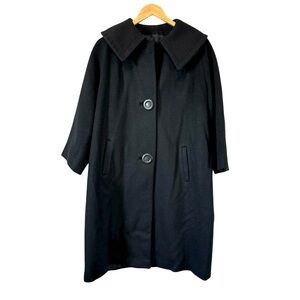 Vintage Opera Coat Long Maxi Black Wool Union Made In USA 60s Womens Large / XL